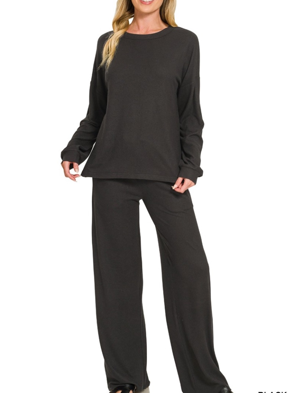 292 - Black Soft Hacci Wide Leg Set